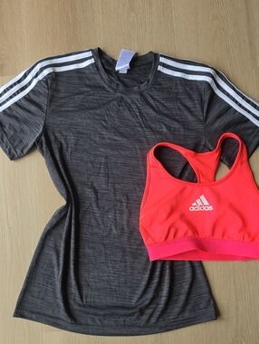 Bundle adidas Black Tee with Pink-Red Sports Bra